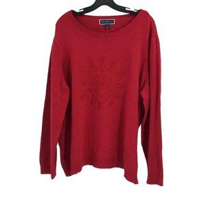 Karen Scott Embroidered Snowflake Sweater New Red Amore Plus Size 2X NWT $49